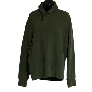 90s Ralph Lauren Polo Grandpa Leather Elbow Spruce Roll Neck Cotton Sweater XL